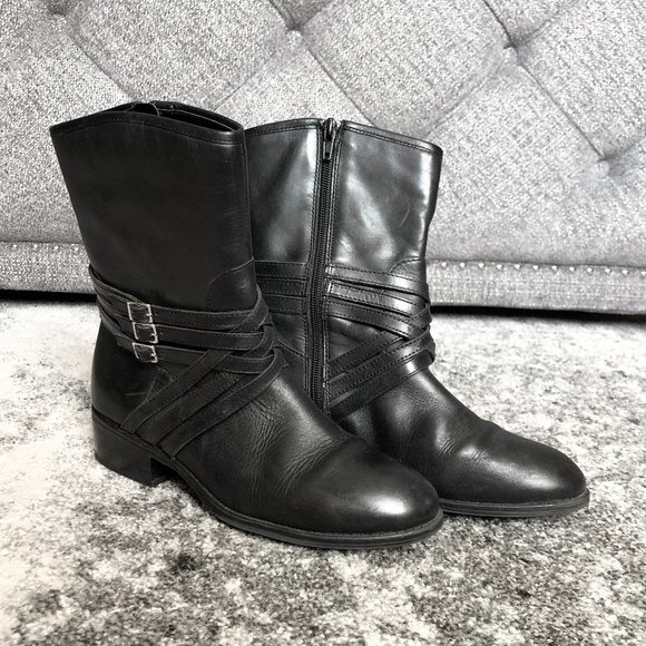 NWOT Ralph Lauren Black Leather Maya Ankle Boots - Picture 2 of 8